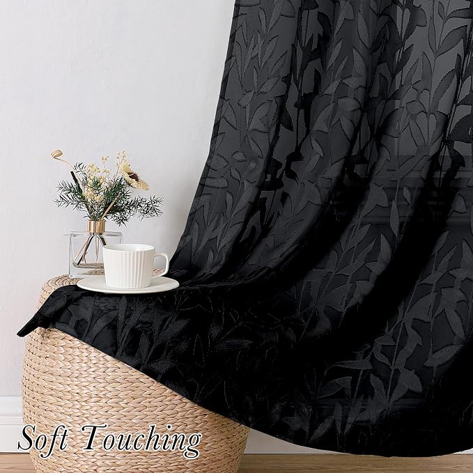 Lecloud Leia Living Room Black Sheer Curtains 72 Inch Length 2 Panels, Airy & - Image 3