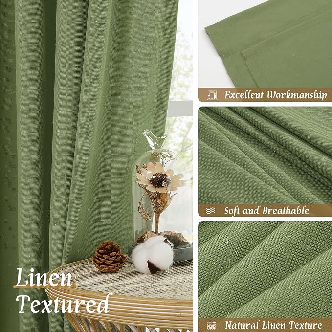 LAMIT 48 Inch Linen Curtains 2 Panels, Soft Faux Linen Light Filtering Panels - Image 7