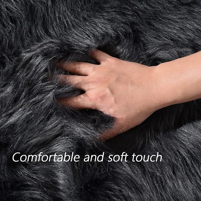 Latepis Dark Gray Faux Fur Rug 3x4 Area Sheepskin Rug - Image 4