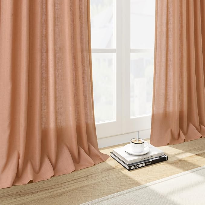 Nanspring Peach Quartz Linen Curtains 120 Inch Length 2 Panel Set Back Tab Loop - Image 6