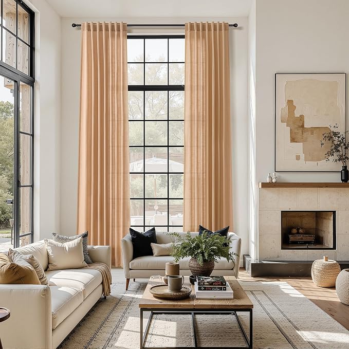 Nanspring Camel Linen Curtains for Living Room Extra Long 126 Inches Long Back by Nanspring