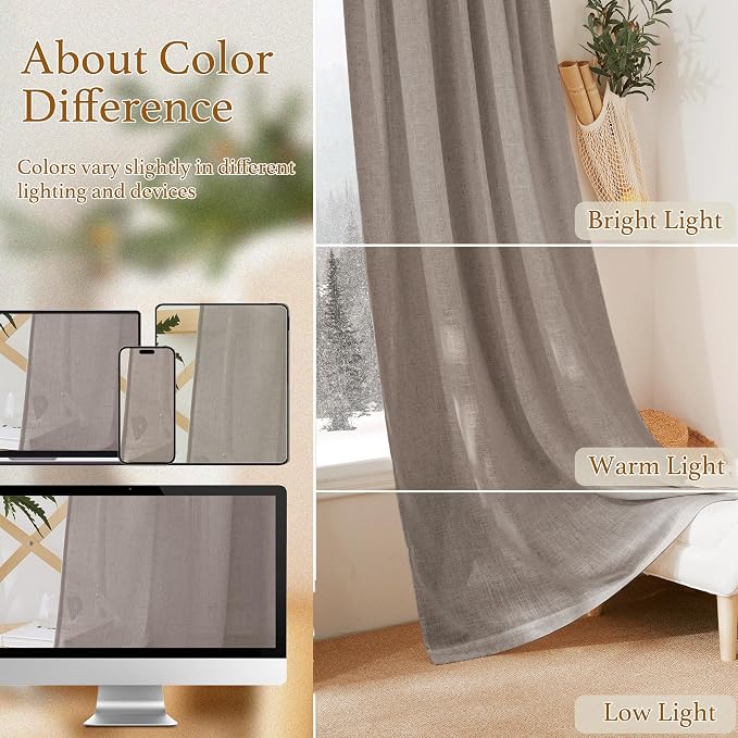 RYB HOME Cafe Curtains 24 inches Length, Linen Sheer Short Curtains - Image 6