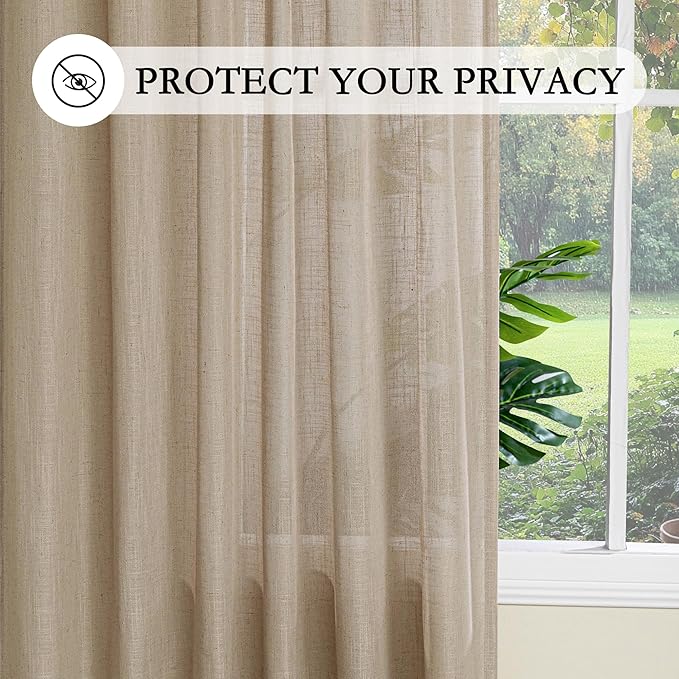MYSKY HOME 108 Inches Long Taupe Sheer Curtains - Image 6