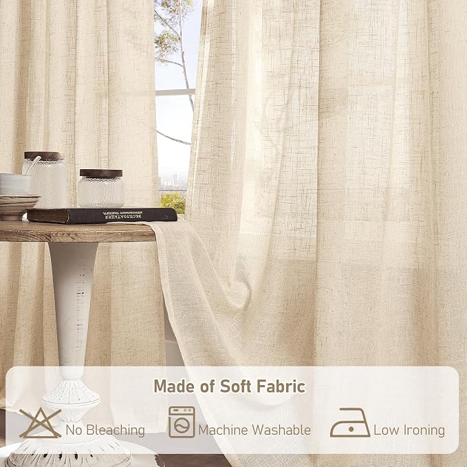 LAMIT Semi Sheer Linen Curtains 54 Inch Length 2 Panels, Light Filtering Panels - Image 8