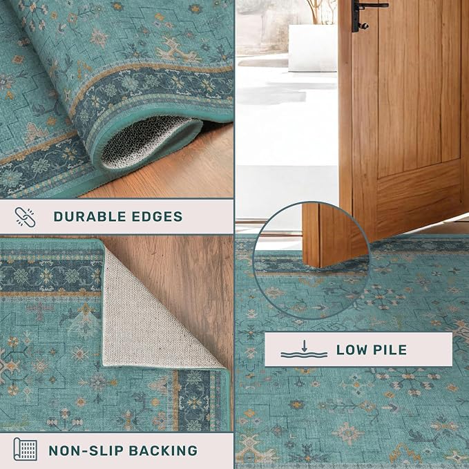 Washable 5x8 Teal Rug for Living Room, Boho Area Rugs for Bedroom Under Bed - Image 5