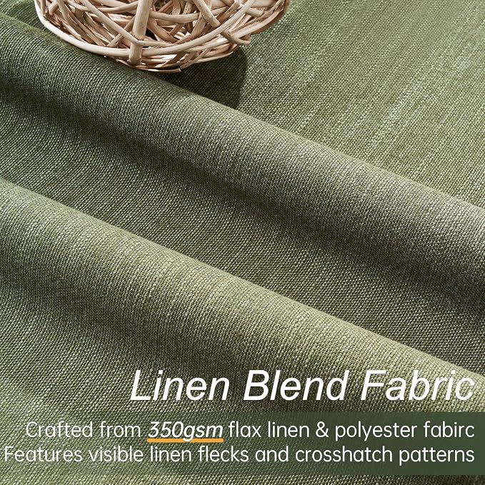 Topfinel Olive Green 63 Inch Long Linen Blackout Curtains 2 Panels Set Thermal - Image 2