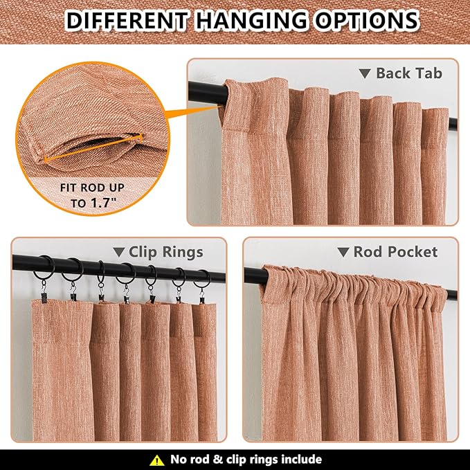 MYSKY HOME Floor Length Burnt Orange Curtains 95 Inch Long Panels, Boho - Image 3
