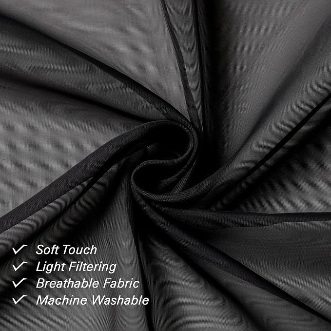 Lecloud Black Sheer Curtains 54 Inch Length 2 Panels Set, Lightweight Short - Image 5
