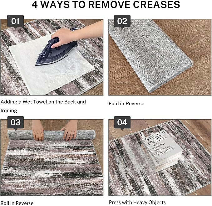 Lansny Modern Abstract Runner Rug 2.6x18, Dark Light Brown White Washable Long - Image 3
