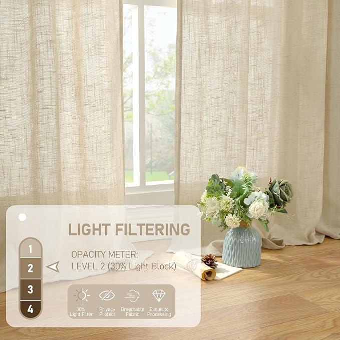 LAMIT Light Filtering Linen Curtains 68 inches Long - Image 4