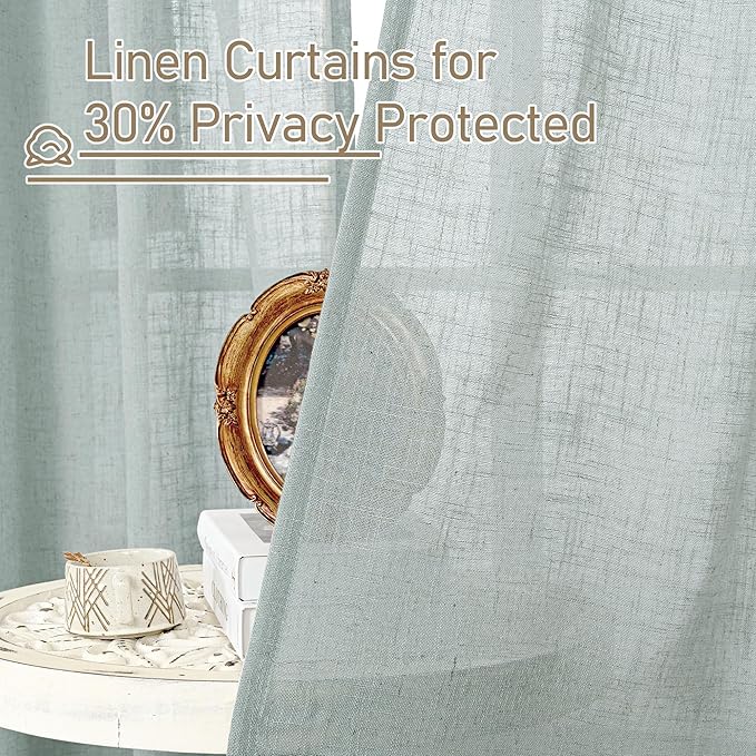 LAMIT Linen Curtains 60 Inch Length 2 Panels, Light Filtering Panels Back Tab - Image 5
