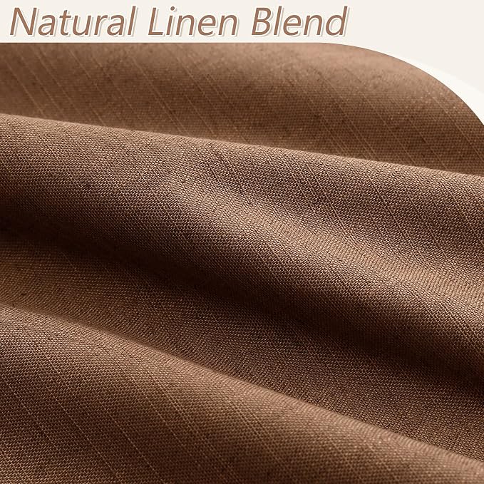 Guken Caramel Brown 100% Blackout Linen Curtains 96 Inch Length 2 Panels Set - Image 3