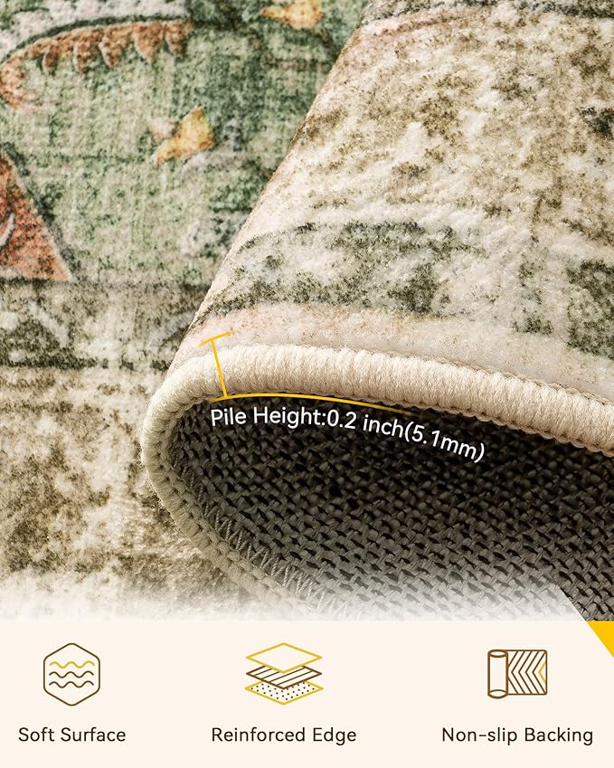 Area Rugs 5'x8' Washable Non-Slip, Floral Vintage Distress Print Pattern - Image 3
