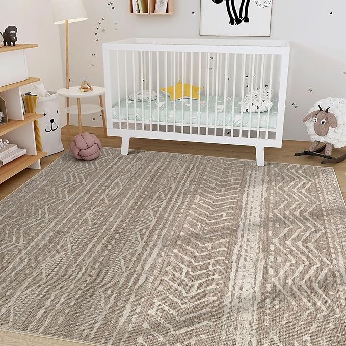 Nakagishi 5x8 Area Rug Living Room: Washable Boho Large Neutral Soft Rugs - Image 8
