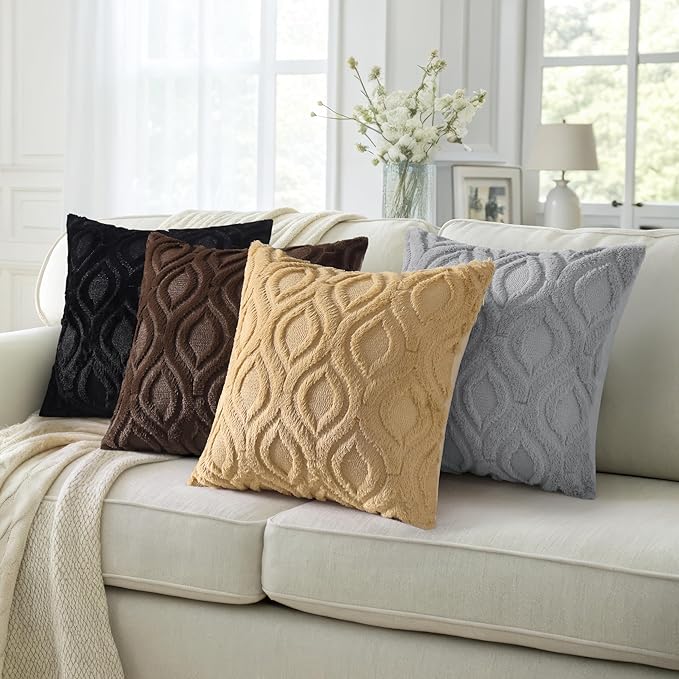 decorUhome Throw Pillow Covers 22x22 Inch Set of 2, Soft Plush Faux Wool Dark - Image 5