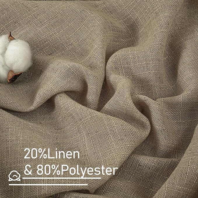LAMIT Taupe Linen Curtains 24 Inch Length, Semi Sheer Light Filtering Window - Image 2