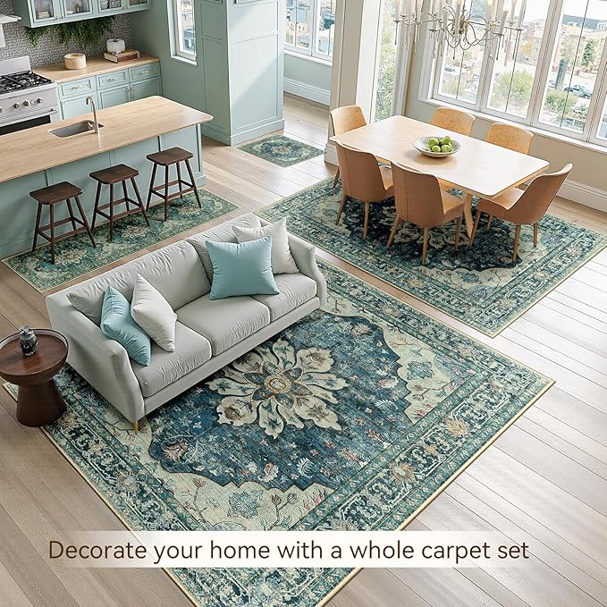 Area Rugs 4'x6' Washable Non-Slip, Floral Vintage Distress Print Pattern - Image 4