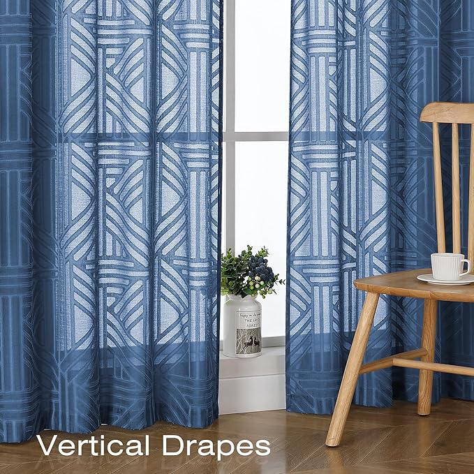 Simplebrand Dusty Blue Semi Sheer Curtains 63 Inch Length 2 Panels, Light - Image 5