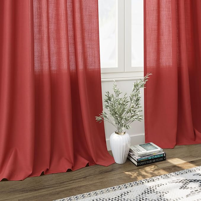 Nanspring Christmas Red Linen Curtains 96 Inches Long - Image 5