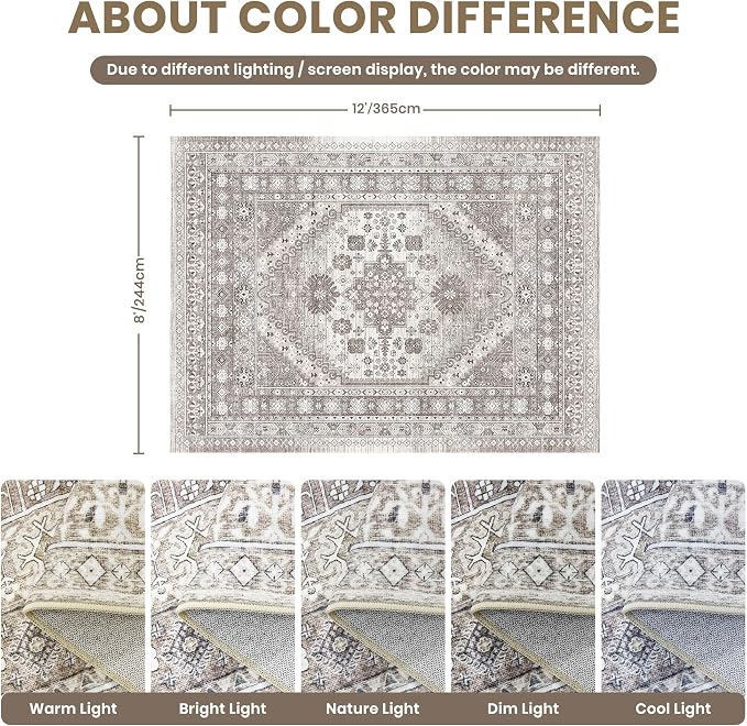 zesthome 8x12 Area Rugs, Stain Resistant Washable Rug, Ultra-Thin Rugs - Image 2