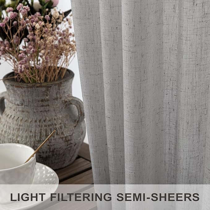 Grey Curtains 38 Inch Width for Kitchen Windows 2 Panels Back Tab Rod Pocket - Image 4