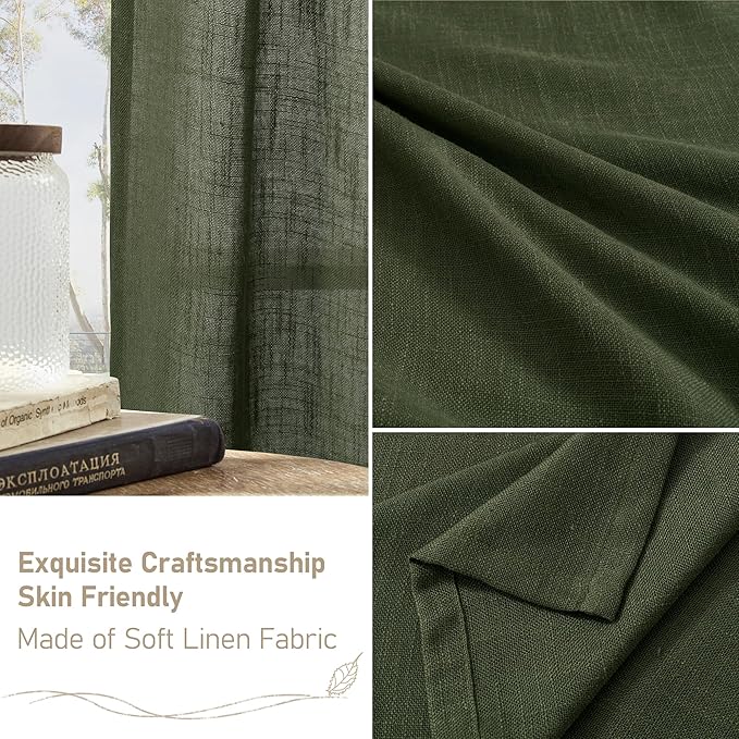 LAMIT Olive Green Linen Sheer Curtains 78 inch - Image 6