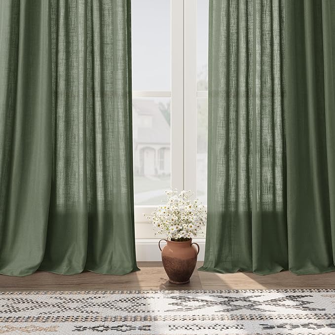 Olive Green Kitchen Cafe Curtains 45 Inch Length 2 Panel Set Back Tab Rod - Image 6
