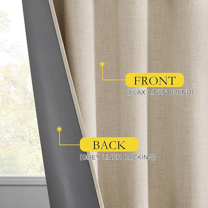 NICETOWN Cream 100% Blackout Linen Curtains 120 inch Long Burg - Image 6
