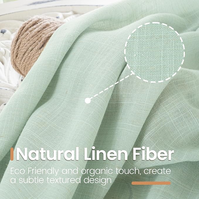BGment Light Green Linen Semi Sheer Curtains 45 Inch Length - Image 3