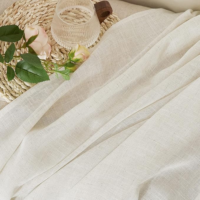 NICETOWN Linen Curtains 90 inches Long, Rod Pocket & Back Tab Semi Sheer Flax - Image 6