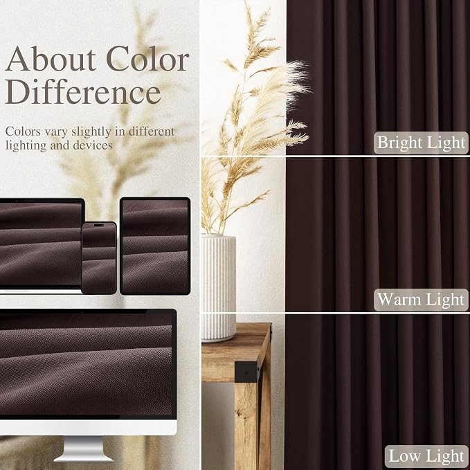 Coffee Brown Linen Curtains for Living Room 105 Inches Long Light Filtering - Image 3