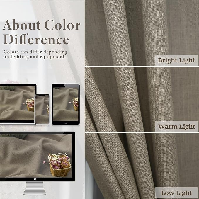 Pitalk Back Tab Linen Curtains 96 inches Long 2 Panels Set - Image 3