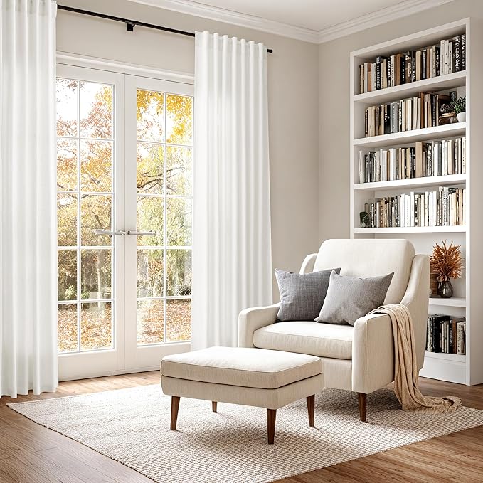 Nanspring Extra Long Beige White Curtains 108 Inch Length 2 Panels Set - Image 6