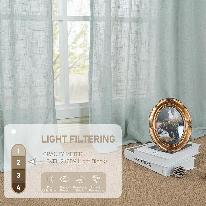 LAMIT Semi Sheer Linen Curtains 36 Inch Length 2 Panels, Light Filtering Panels - Image 4
