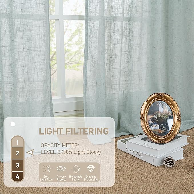 LAMIT Linen Curtains 60 Inch Length 2 Panels, Light Filtering Panels Back Tab - Image 4