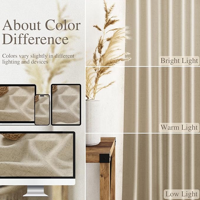 Eggshell Beige Linen Curtains 80 Inch Length - Image 3