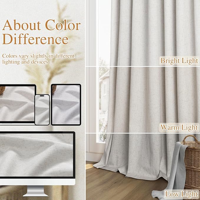 Guken Extra Long 100% Natural Blackout Curtains 144 Inch Length 2 Panels Set - Image 7
