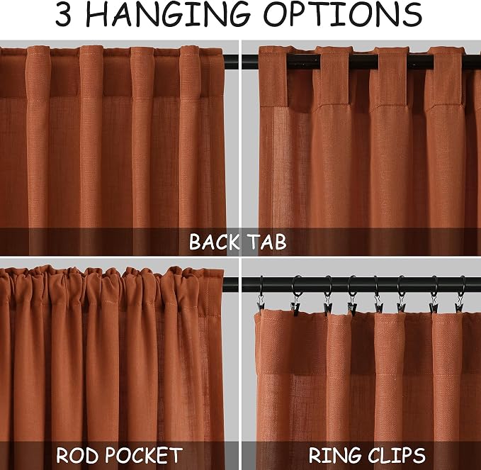 Terracotta Linen Curtains 102 Inches Long - Image 3