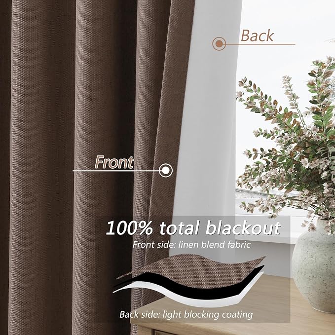 Guken 100% Blackout Curtains 102 Inch Length 2 Panels Set - Image 4