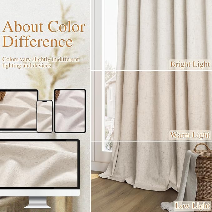 Guken 100% Blackout Linen Curtains 84 Inch Length 2 Panels Set - Image 7