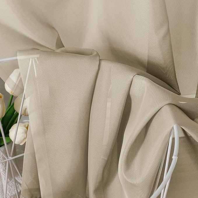 Aiyufeng Taupe Sheer Curtains 90 Inches Long 2 Panels Set, Semi Transparent - Image 6