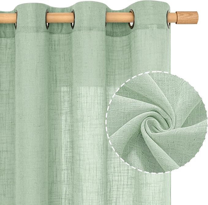 LAMIT Fresh Green Linen Sheer Curtains 45 inch - Image 2