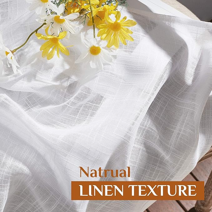 NICETOWN White Short Sheer Kitchen Curtains 45 inches Length, Linen Look Rod - Image 6