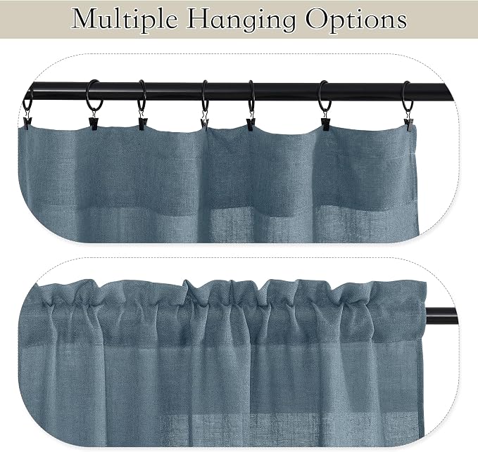 RYB HOME Cafe Curtains 24 inches Length, Linen Sheer Short Curtains - Image 2