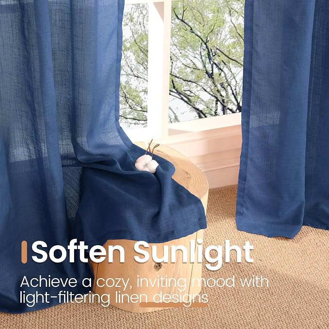 BGment Navy Blue Linen Curtains 84 Inch Length - Image 5