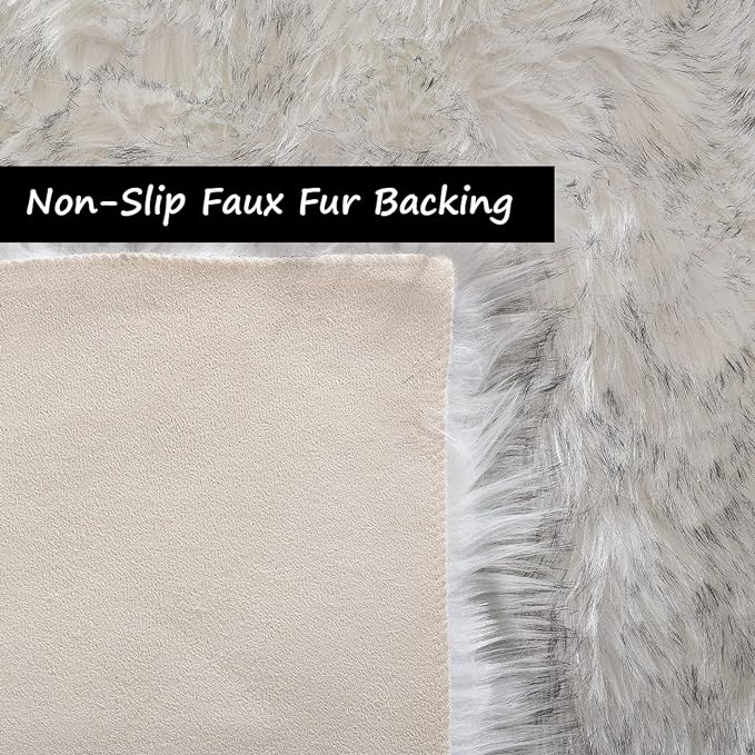 Goolela Fluffy Faux Sheepskin Fur Rug 4x6 White - Image 4