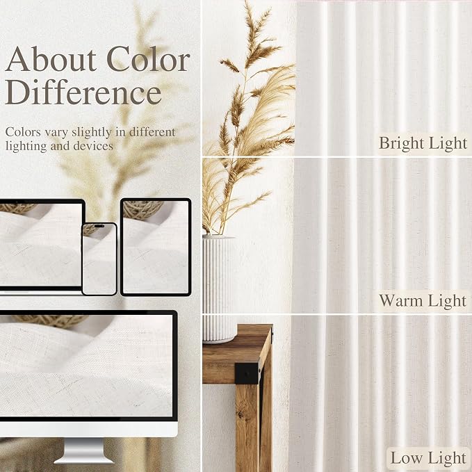 Ivory White Semi Sheer Linen Curtains 72 inch Length - Image 5