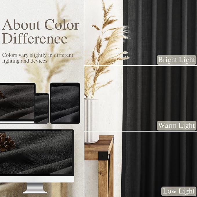 Nanspring Black Linen Sheer Curtains 54 Inch Length 2 Panel Set Back Tab Pocket - Image 4