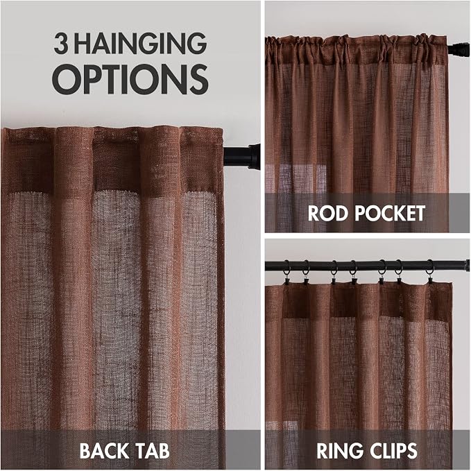 MIULEE Chocolate Brown Linen Curtains 108 Inches Long - Image 3