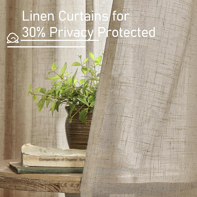 LAMIT Taupe Semi Sheer Linen Curtains 63 Inch Length, Light Filtering Panels - Image 6